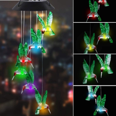 Outdoor Solar Wind Chime Led Colorful Gradient Hummingbird Butterfly Lamp Courtyard Garden Decorative Lamp