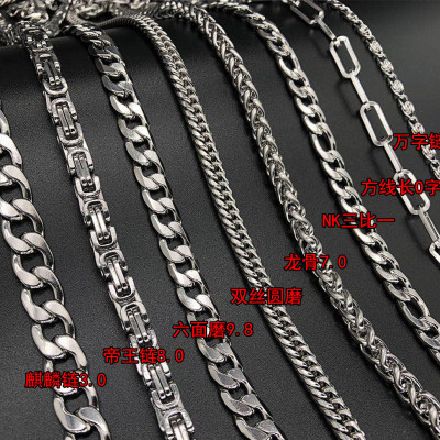 Cross-Border Trendy Domineering Men's Punk Hip Hop Titanium Steel Necklace Stainless Steel Chunky Necklace T-shirt Sweater Chain