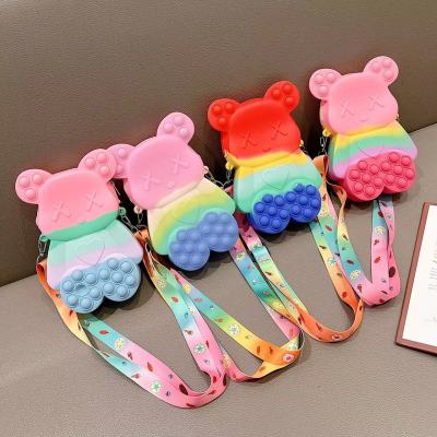 Cross-Border Hot Decompression Bubble Music Toy Bear Shoulder Bag Children's Squeezing Toy Crossbody Silicone Bag Girls Coin Purse