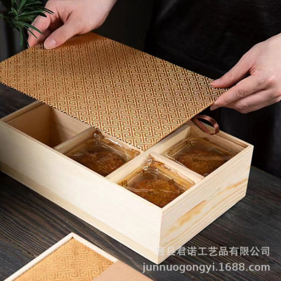 Wooden Moon Cake Box Gift Box Solid Wood Grid Storage Box Mid-Autumn Festival Gift Wooden Box Dried Fruit Tuck Box