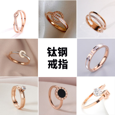 Ins Titanium Steel Open-End Ring Female Rose Gold Zircon Stainless Steel Couple Ring Does Not Fade Niche Accessories