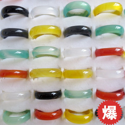 Natural Agate Ring Width 6M Color Jade Ring Female Gift Gemstone Ring Shank Gemstone Female Hand Jewelry Flexible Ring