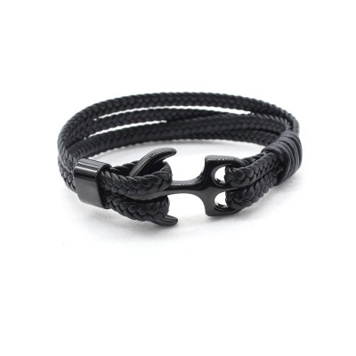 PU Leather Microfiber Leather Titanium Steel Anchor Chain Cross-Border Stainless Steel Buckle Woven Leather Bracelet