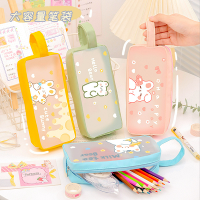 Large Capacity Pencil Case Transparent Pencil Bag Stationery Case Transparent PVC Pen Bag Cartoon Pencil Case Student 