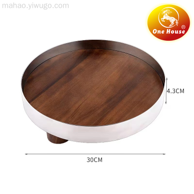 Stainless Steel Walnut Decorative Tray Decoration Model Room Living Room Home Soft Decor Storage Fruit Plate