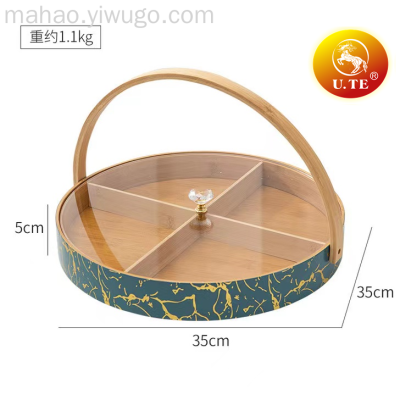 Fruit Plate Household Living Room Coffee Table Dried Fruit Nuts Candy Storage Box round Dessert Snack Tray