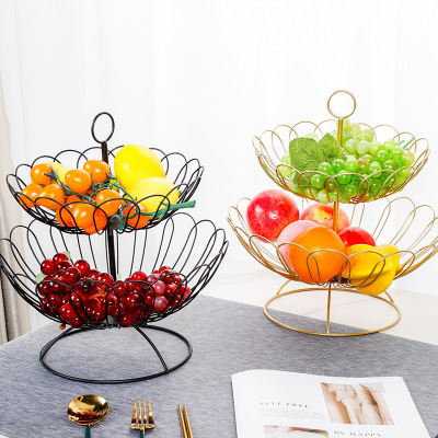 Nordic Wrought Iron Fruit Basket Creative Multi-Layer Fruit Plate Fashion Simple Golden Fruit Basket Home Living Room Dried Fruit Storage Basket