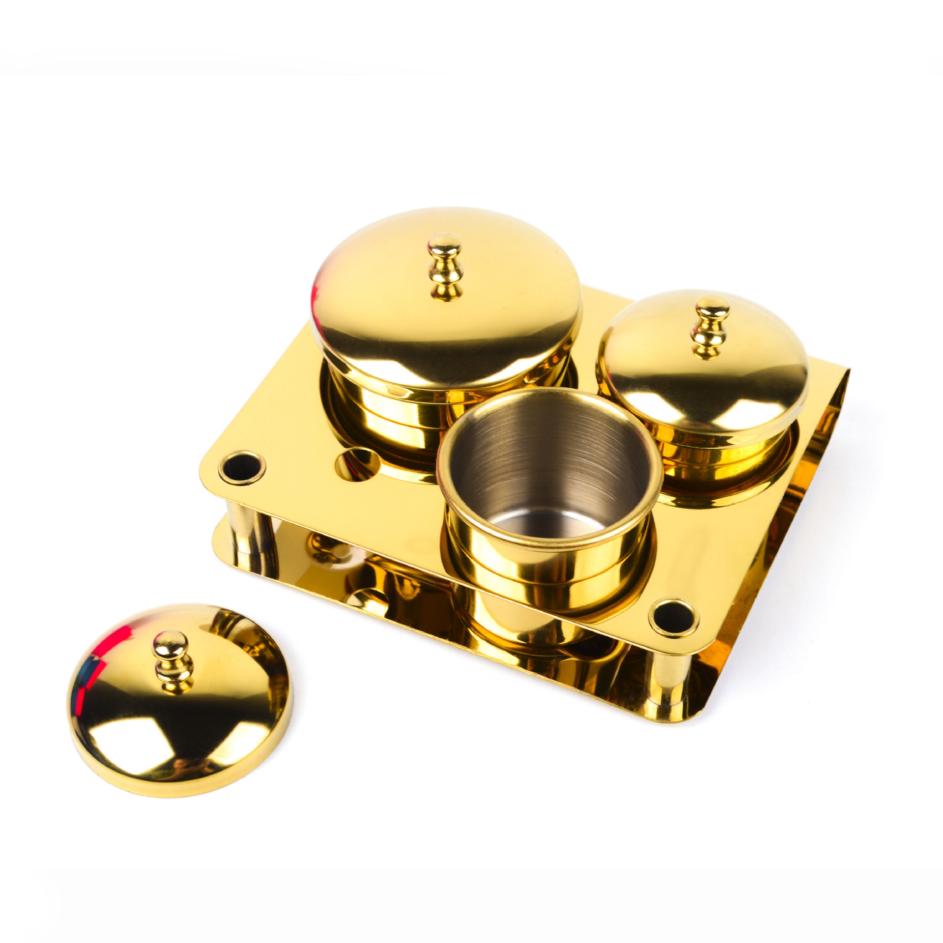 不锈钢洗甲杯 美甲消毒杯镀金三件套不锈钢杯3件套