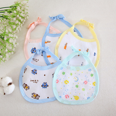 New Baby Water-Absorbing Bib Semicircle Lace-up Cartoon Multi-Color Series Bib Double Layer Good Cotton Saliva Towel