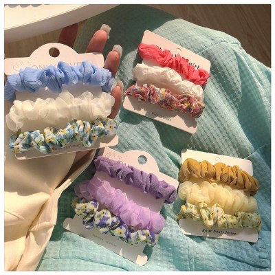 3 PCs ~ Internet Celebrity Small Intestine Hair Ring Ins Floral Gauzy Partysu Hair Accessories Retro French Fairy Headband Korean Style