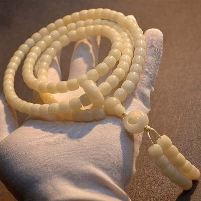 9/8mm Straight Cut Barrel Beads White Corypha Umbraculifea Neck Hanging Buddha Beads 108 Pieces Flexible Ring Models White Jade Bodhi Beads