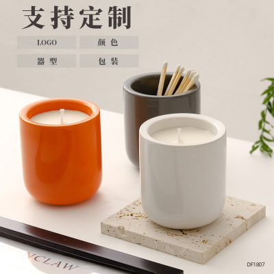 Good-looking Cross-Border 6 Oz Color Glaze Candle Cup Support Wax Filling Ceramic Aromatherapy Candle Container DIY Logo