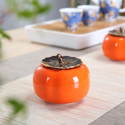 Persimmon Ruyi Tea Jar Ceramic Candy Jar Sealed Jar Persimmon Candy Wedding Gift Small Decoration Logo