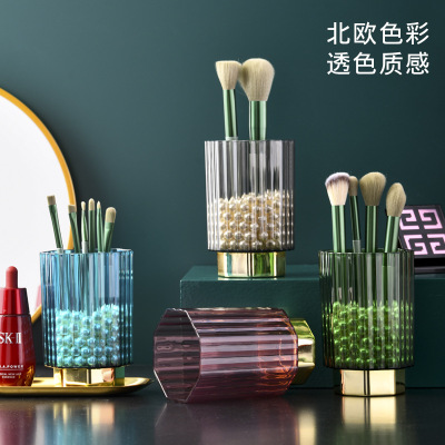 Creative Desktop Small Makeup Brush Storage Tube Household Affordable Luxury Style Multi-Functional Pen Holder Bedroom Transparent Storage Box