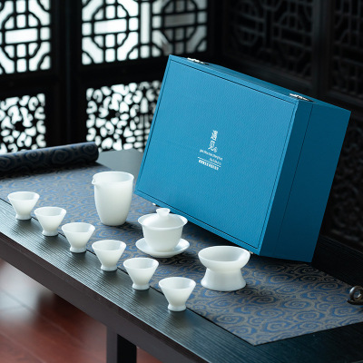 Ice Jade Porcelain White Porcelain Kung Fu Tea Set Set Gaiwan Teapot Office Living Room Tea Cup Gift Free Shipping