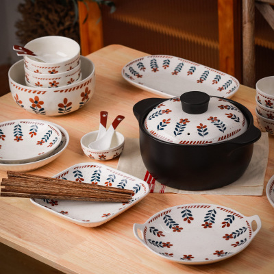 Creative Japanese Retro Artistic Small Flower Home Gift Underglaze Tableware Set Dish Bowl Plate Ramen Bowl Fish Dish