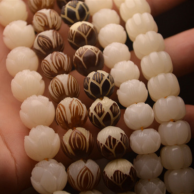 Guan Yin Tang DIY Beads Accessories Carved White Corypha Umbraculifea Lotus Scattered Beads Pumpkin Beads