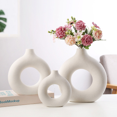 Creative Ceramic Vase Decoration Living Room Flower Vase Geometric Shape Dining Desktop Entrance Domestic Ornaments
