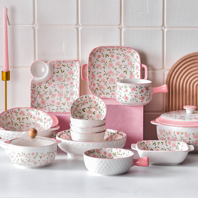 Creative Ceramic Bowl Ins Style Cute Dinnerware Set Home Instant Noodle Bowl Soup Bowl Plate Bowl Dish Wholesale