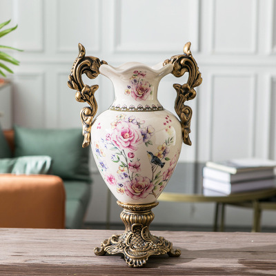 Creative European Home Floor-Standing Ceramic Vase Crafts American Retro Furnishings Soft Ceramic Decorative Vase