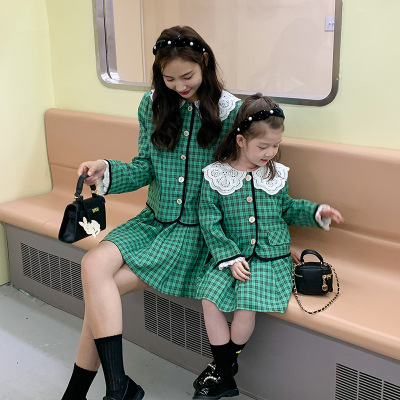 Parent-Child Suit Mother-Daughter Matching Outfit New Retro Debutante Style Fried Street Two-Piece Suit Girls Short Coat Top Short Skirt Fashion