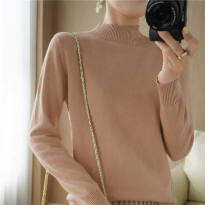 Mock Neck Sweater Women's Autumn and Winter Loose Outer Wear Thick Long Sleeves Inner Wear Pullover Black and White Bottoming Sweater Top