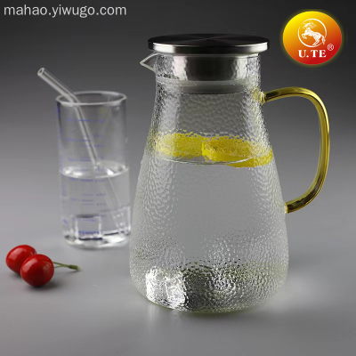 Stainless Steel Cover Hammered Pattern Glass Water Pitcher