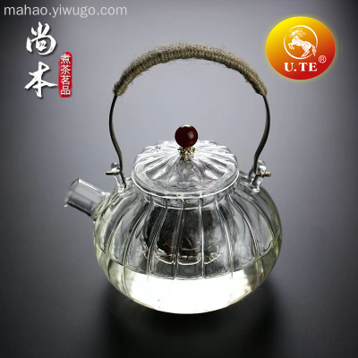 Copper Loop-Handled Teapot Striped Pot Borosilicate High Temperature Resistance Glass Kettle