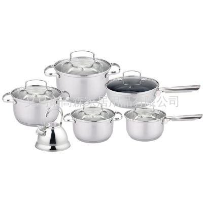 Hausroland Stainless Steel Whistle Kettle Double Ear Steamer Soup Pot Fry Pan Wok Pot Set Spot