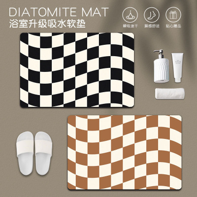 Exclusive for Cross-Border Checkerboard Bathroom Non-Slip Mat Diatom Ooze Absorbent Soft Mat Small Floor Mat Toilet Entrance Non-Slip Foot Mat