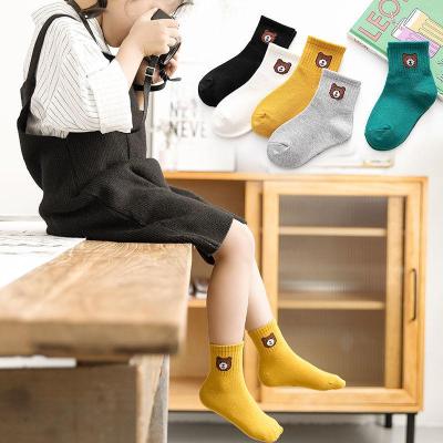 Children's Socks Spring and Autumn Thin Breathable Boy Girl Student Baby Korean Style Mid-Calf Cute Bear Head Cotton Socks Wholesale