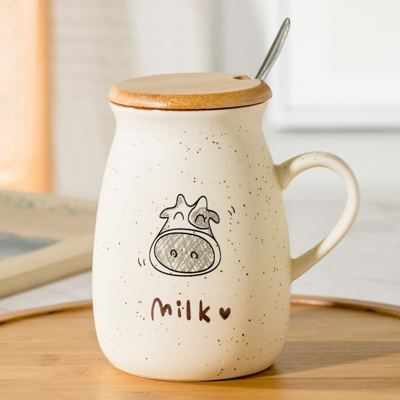 Cartoon Graffiti Cow Ceramic Mug with Cover Spoon Trendy Cute Student for Couple Breakfast Milk Coffee Cup