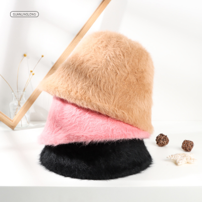 Hat Female Autumn And Winter New Rabbit Fur Bucket Hat Korean Warm Outdoor Trendy Bucket Hat Japanese Style All-Matching Bucket Hat Female