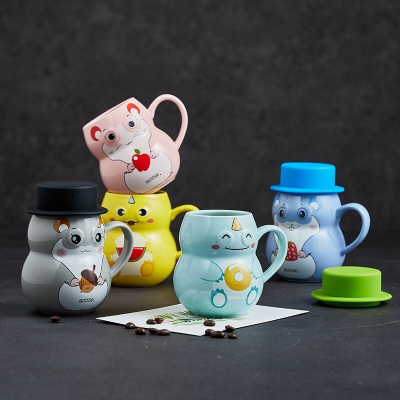 Ceramic Mug Creative Cartoon Drinking Cup Household Coffee Cup with Lid Cute Water Glass Mug with Logo