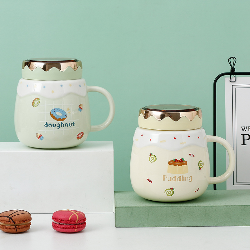 波纹镜面杯蛋糕甜点马克杯可爱少女心陶瓷杯情侣送礼批发实用水杯