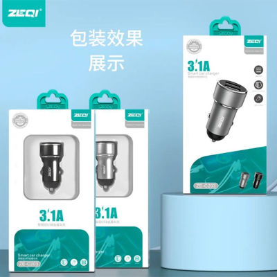 Zeqi 3.1A Fast Charge C203 Metal Double USB On-Board Phone Charger Explosion-Proof IC Led Night Light Car Charger