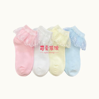 New Lace Socks Children's Socks Butterfly Baby Pure Cotton Socks Solid Color Sweat-Absorbent Breathable Cute School Season Dancing