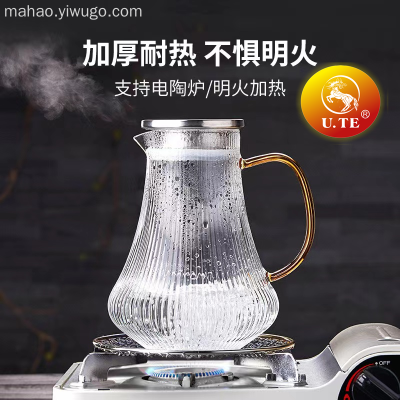 Steel Cover Stripes Thick Heat-Resistant Glass Water Pitcher