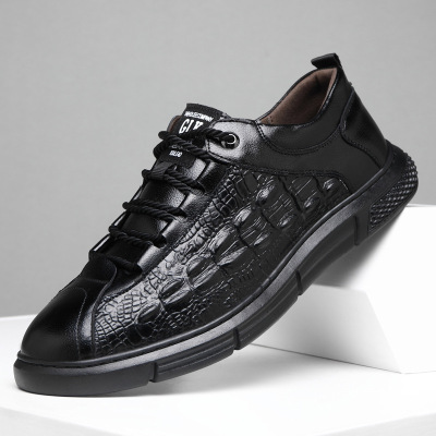 Men's Shoes Spring New Board Shoes Trendy Pattern Lace-up Shoes Men's Trendy Low-Cut Genuine Leather Casual Men's Shoes