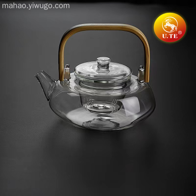 Bamboo Handle Lifting Handle Glass Teapot