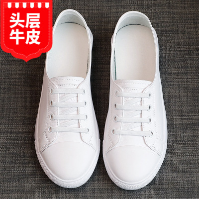 Women's Slip-on Shoes Summer 2022 New Low-Cut Authentic Leather White Shoes Women's Flat All-Match Basic Two-Way Sneakers