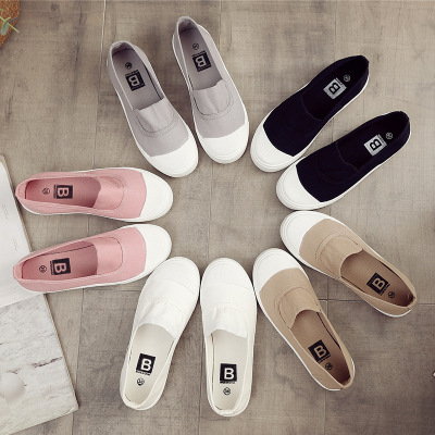 2022 Spring New Flat Bottom Slip-on Canvas Shoes Women's White Shoes Versatile Student Korean Style Lazy Shoes Casual Shoes