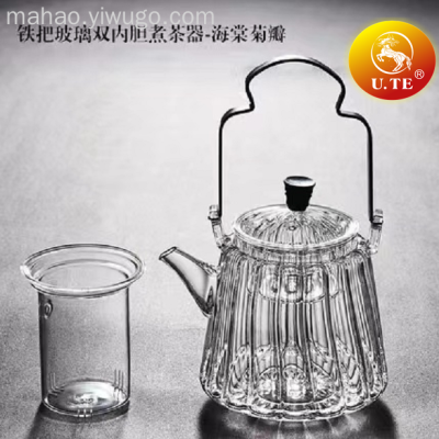 Iron Handle Glass Double Liner Tea Brewing Pot