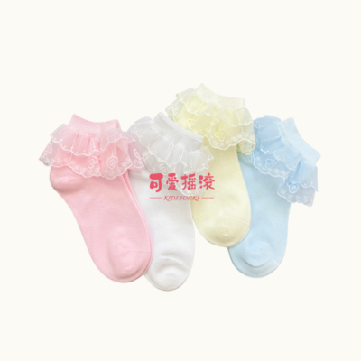 New Lace Socks Children's Socks Loving Heart Baby Pure Cotton Socks Solid Color Sweat-Absorbent Breathable Cute School Season Dancing