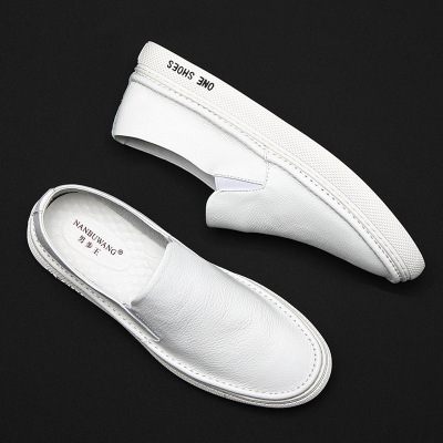 Genuine Leather Lazy White Shoes Men's 2022 New Summer Versatile Slip-on Lazy Casual Sneakers Loafers Fashion