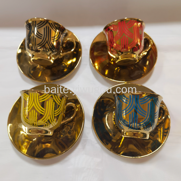 镀金阿拉伯咖啡杯碟套装欧式中古挂耳中咖啡杯陶瓷套装礼盒装