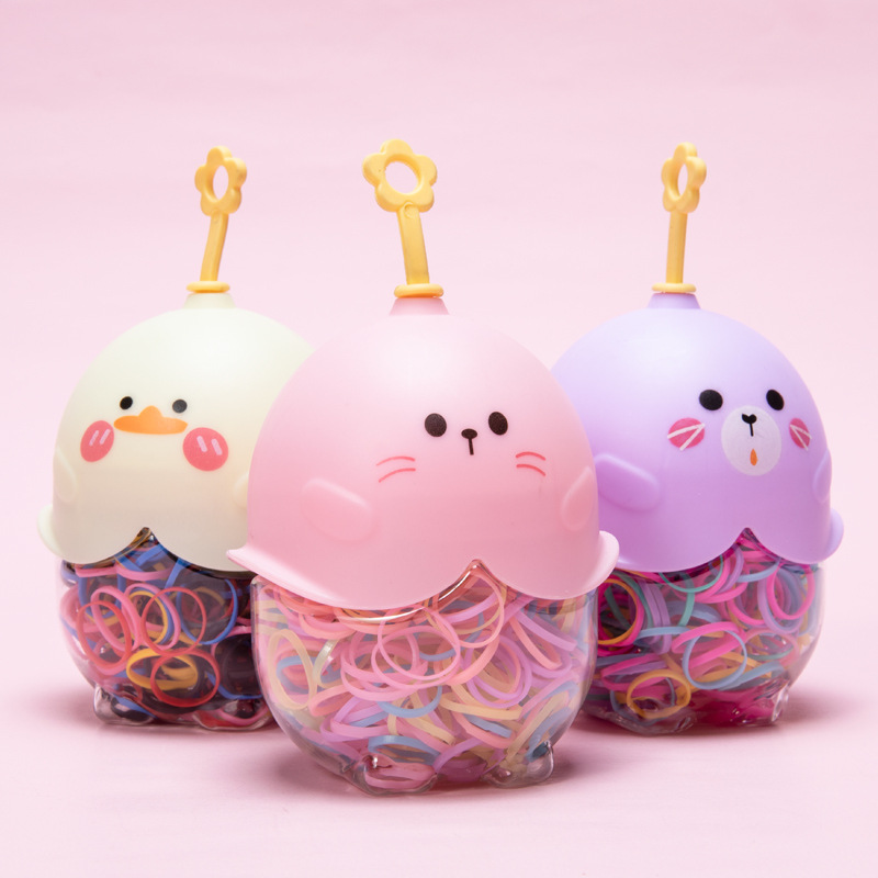 韩版儿童一次性发圈强拉不断不伤发加厚小皮筋卡通瓶装橡皮筋批发