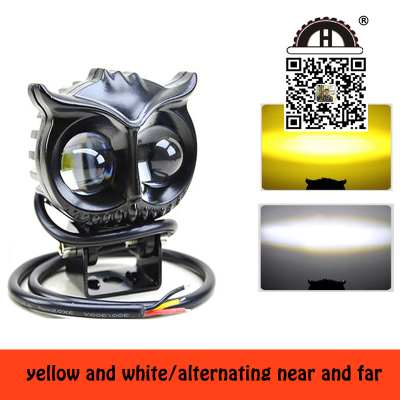 New Owl Motorcycle Light White Yellow Light Two-Color LED Headlight High Transparent Spotlight Modified Spotlight