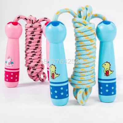Customized Pattern Cartoon Adjustable Length Children Student Wooden Handle Skipping Rope jump rope