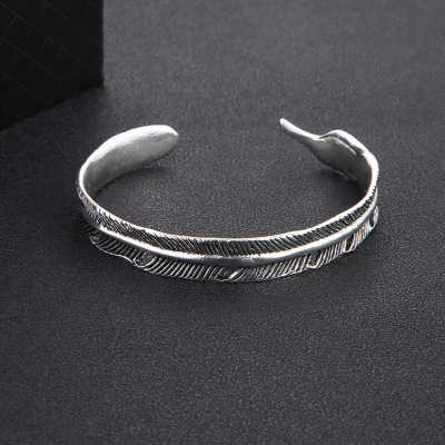 Europe and America Cross Border Ornament Personality Retro Feather Bracelet Female Leaf Feather Open Feather Bracelet Male